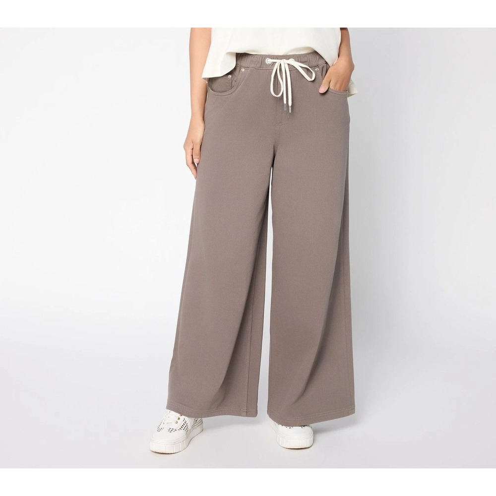 Carla Rockmore Wide Leg Knit Denim Jeans 2X 3X READ Pull On Khaki Stretch Casual